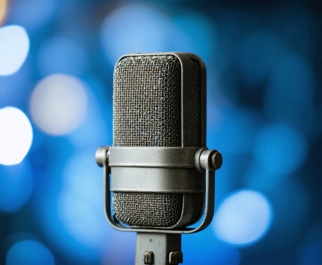 Vintage microphone with blue lighting